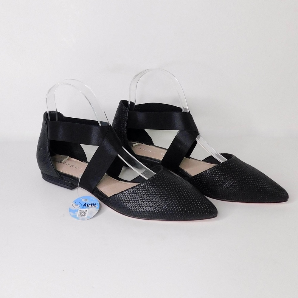 NEW!! GIANNI BINI Black Leather Pointed Toe Ballet Flats Strappy Shoes ~ Size 7